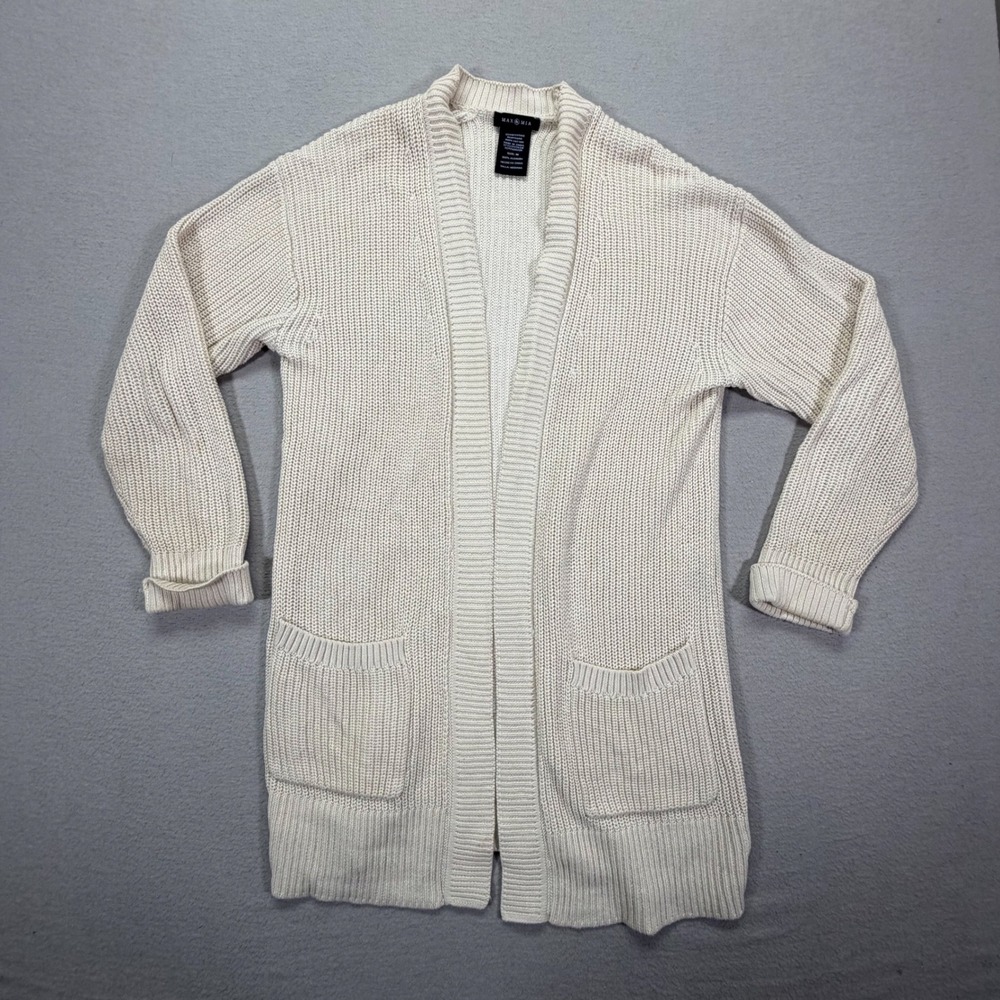 Max & Mia Women Cardigan Relaxed Cream Cotton Shaker Stitch Open Front Size M